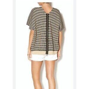 Free People Poncho Sweater Womens V -Neck Knit zipper back  Black & Beige S/P